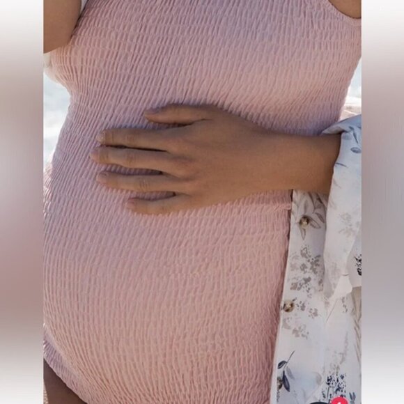 Legoe Heritage pastel pink palm springs one shoulder maternity bathing suit XL - Picture 4 of 5